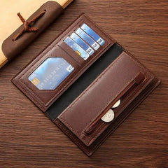 Men’s Classic Long Leather Wallet – Slim Bifold with Multiple Card Slots